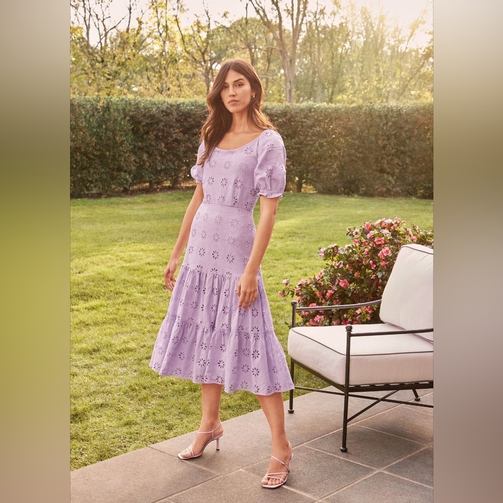 Lavender Eyelet Puff Sleeve Tiered Dress - NEW WITH TAGS
